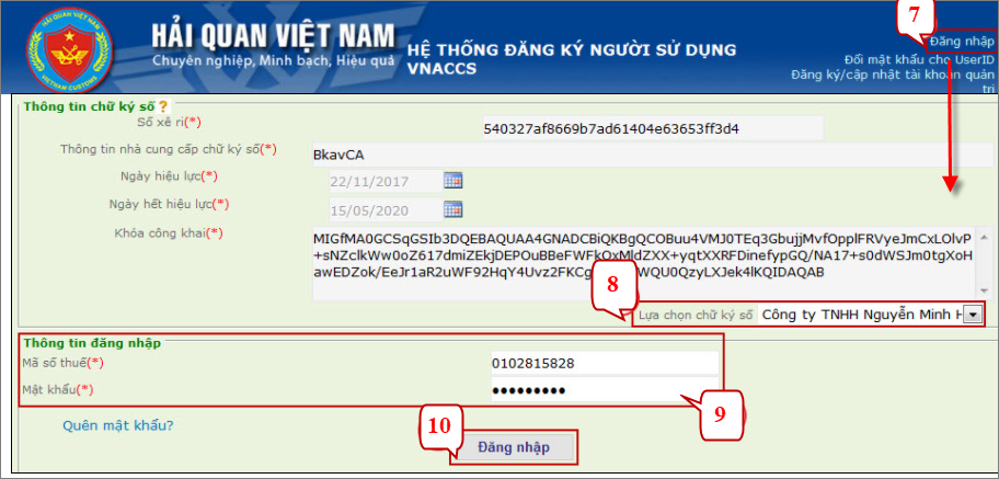 click “Lựa chọn chữ ký số” và nhấn Đăng nhập.