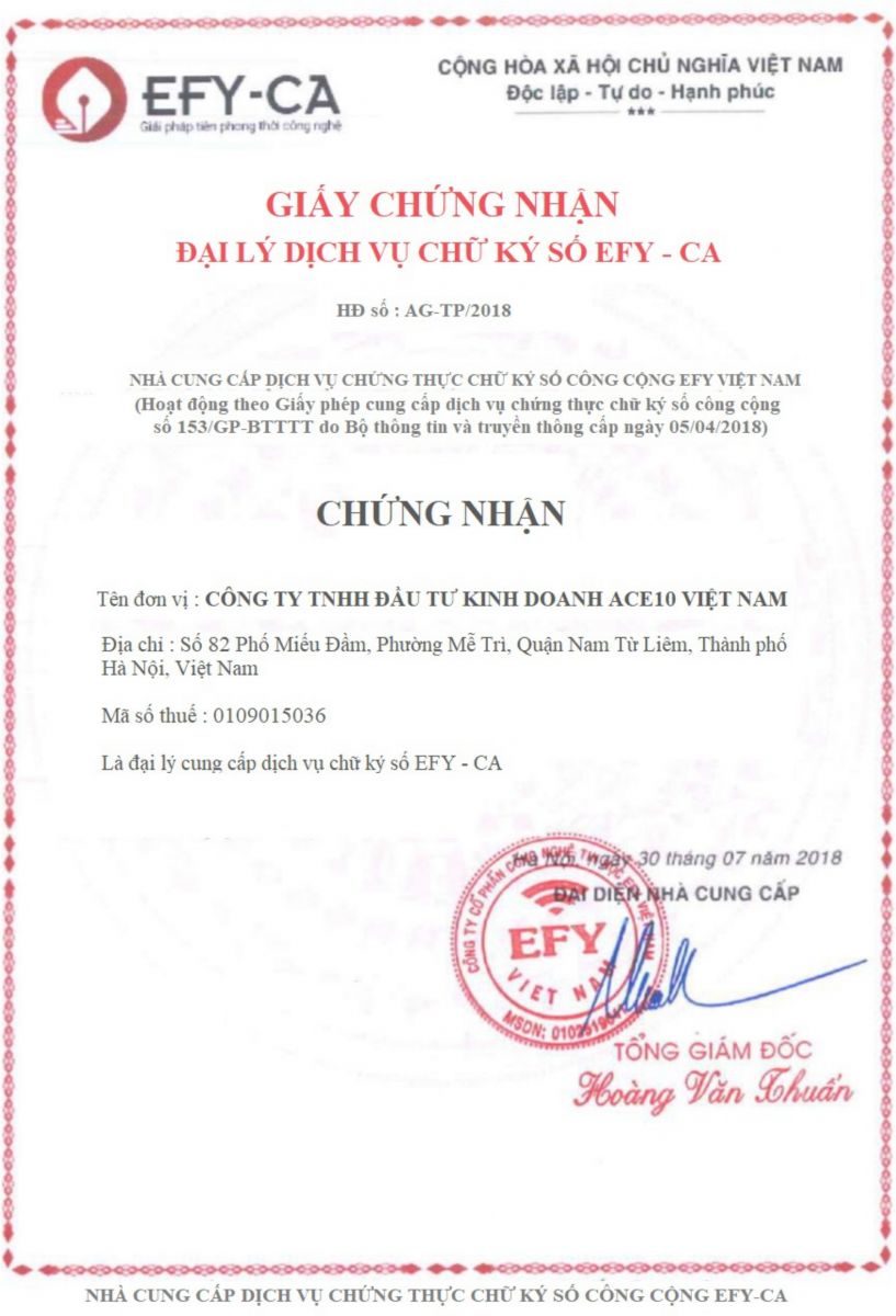 HỢP ĐỒNG GIẢ MẠO NHÀ CUNG CẤP DỊCH VỤ CHỮ KÝ SỐ EFYCA