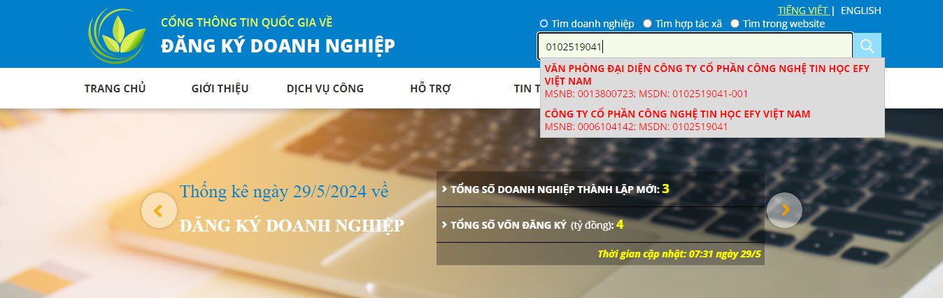 Tra cứu ngành nghề kinh doanh của công ty bằng MST