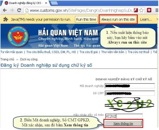 Chữ ký số khai Hải quan điện tử