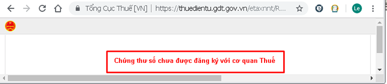 Chứng thư số chưa được đăng ký với cơ quan Thuế
