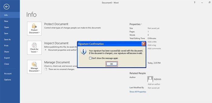 Cách ký chữ ký số trên file word, excel 2016