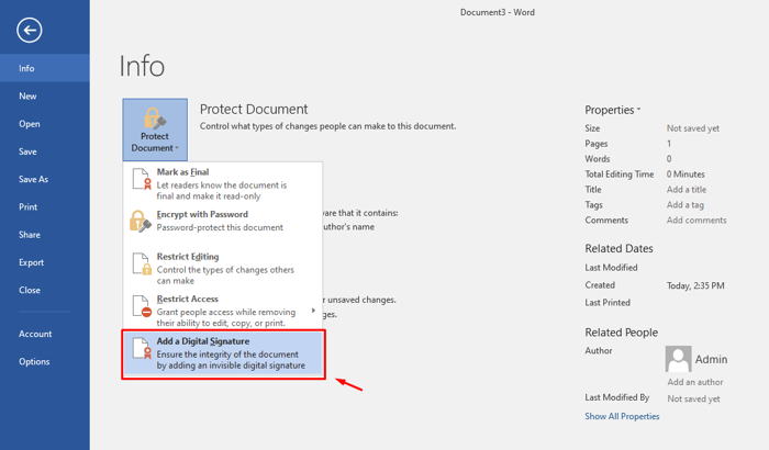 Cách ký chữ ký số trên file word, excel 2016