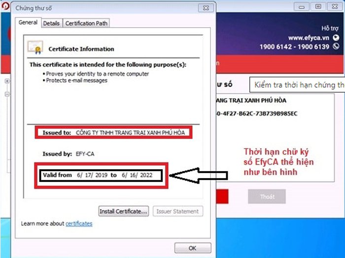 Cách kiểm tra thời hạn chữ ký số efy-ca